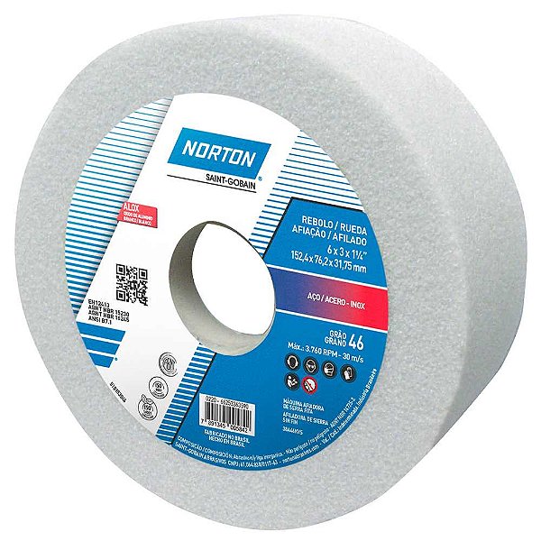 Rebolo copo reto 152,4mm x 76mm x 31,8mm 38A grão 46 NORTON