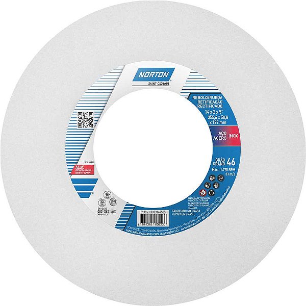 Rebolo reto 14" x 2" 38A grão 46 branco NORTON