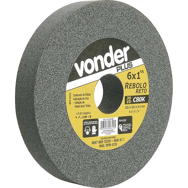 Rebolo reto 6" x 1" 39 CVD grão 100 verde VONDER PLUS