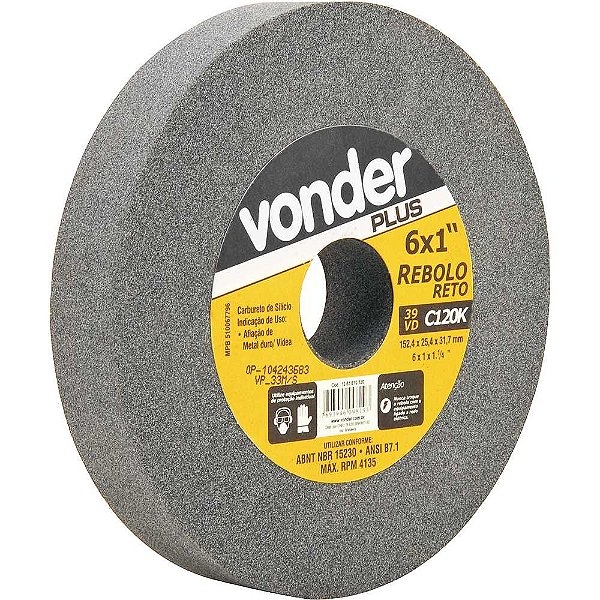Rebolo reto 6" x 1" 39 CVD grão 120 verde VONDER PLUS