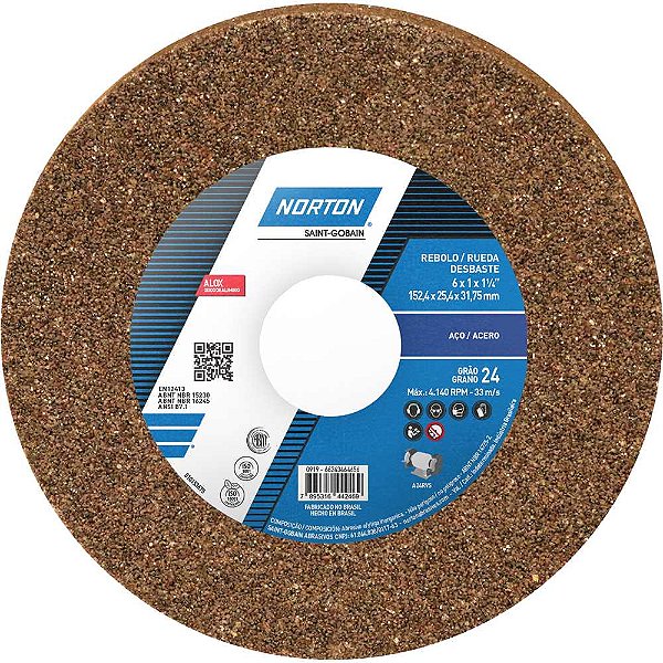 Rebolo reto 6" x 1" grão 24 marrom NORTON