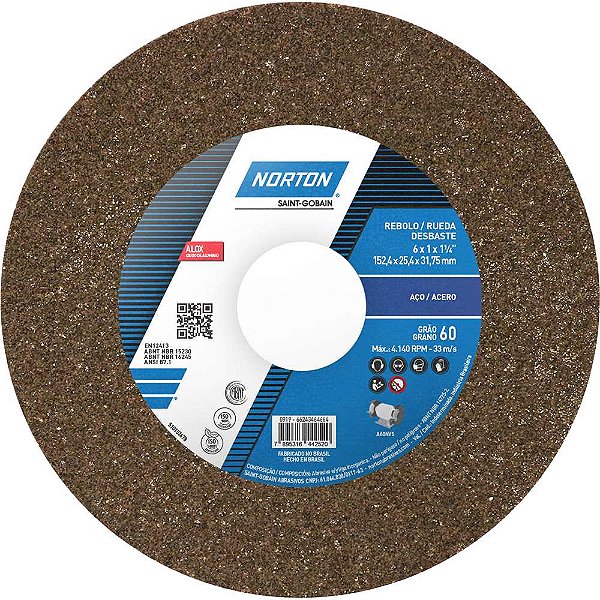 Rebolo reto 6" x 1" grão 60 marrom NORTON