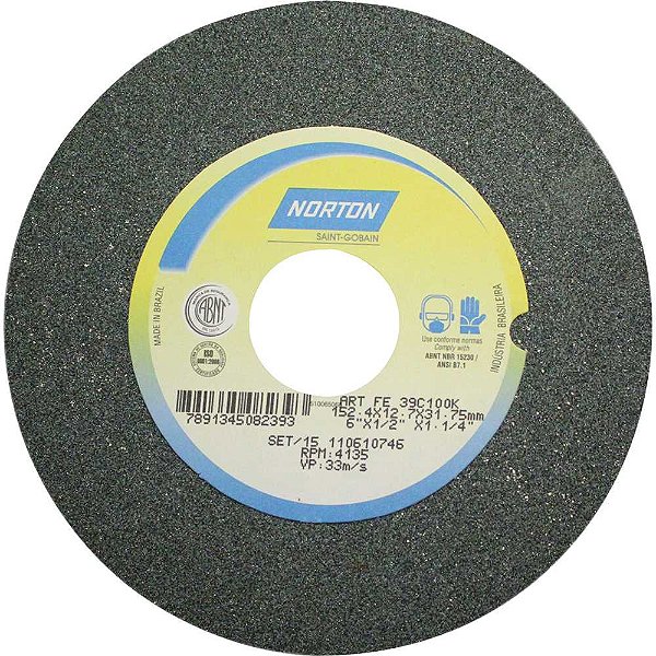 Rebolo reto 6" x 1/2" 39C grão 100 verde NORTON