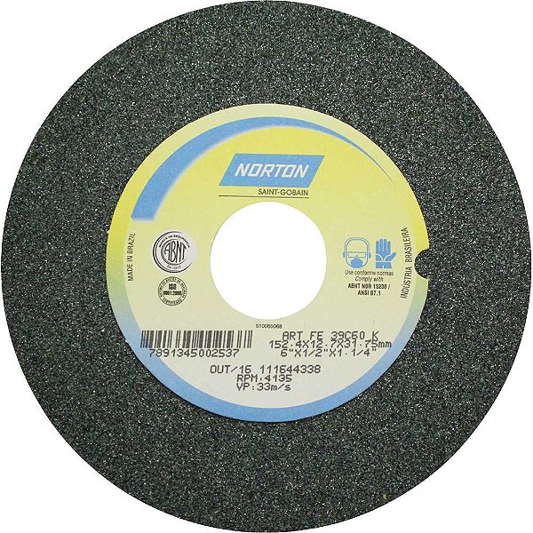 Rebolo reto 6" x 1/2" 39C grão 60 verde NORTON