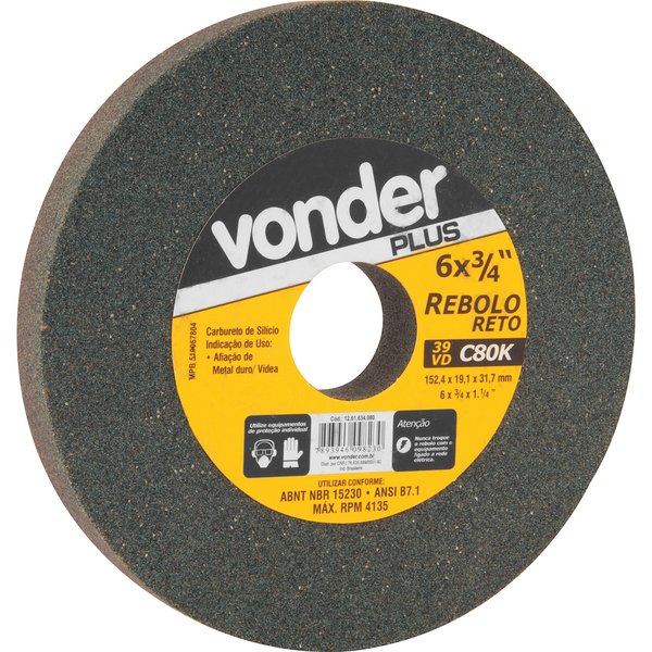 Rebolo reto 6" x 3/4" 39 CVD grão 100 verde VONDER PLUS