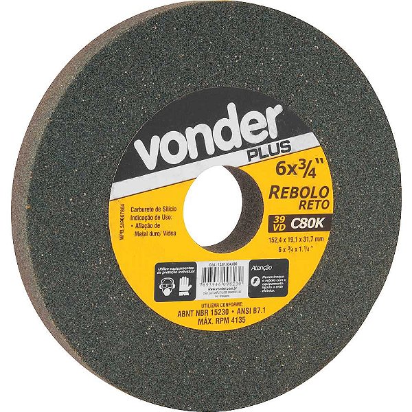 Rebolo reto 6" x 3/4" 39 CVD grão 80 verde VONDER PLUS