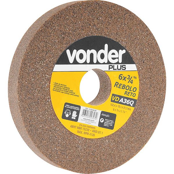Rebolo reto 6" x 3/4" grão 36 marrom VONDER PLUS