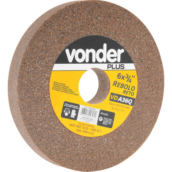 Rebolo reto 6" x 3/4" grão 60 marrom VONDER PLUS