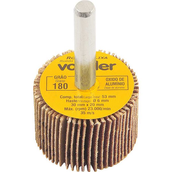 Roda de lixa 30mm x 20mm com haste grão 180 VONDER