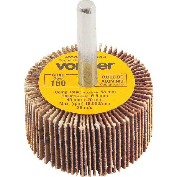 Roda de lixa 40mm x 20mm com haste grão 180 VONDER