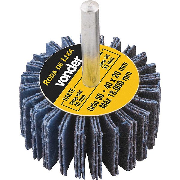 Roda de lixa 40mm x 20mm com haste grão 50 VONDER