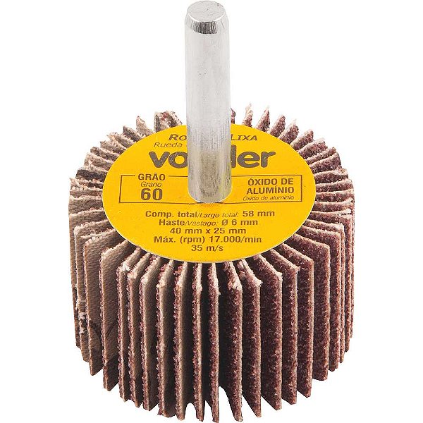 Roda de lixa 40mm x 25mm com haste grão 60 VONDER