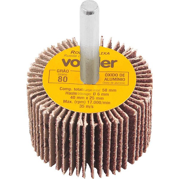Roda de lixa 40mm x 25mm com haste grão 80 VONDER