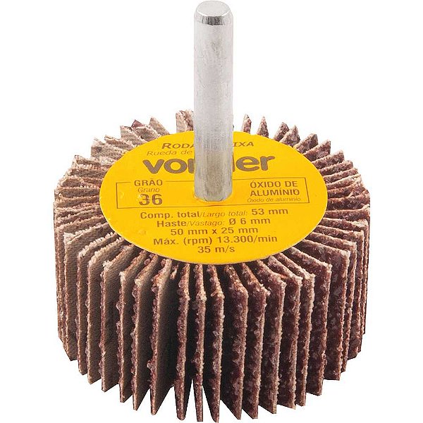 Roda de lixa 50mm x 25mm com haste grão 36 VONDER