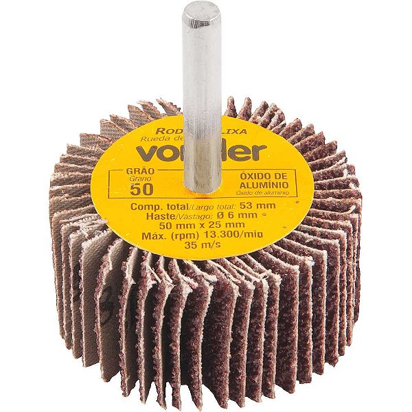 Roda de lixa 50mm x 25mm com haste grão 50 VONDER