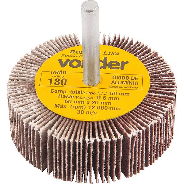 Roda de lixa 60mm x 20mm com haste grão 180 VONDER