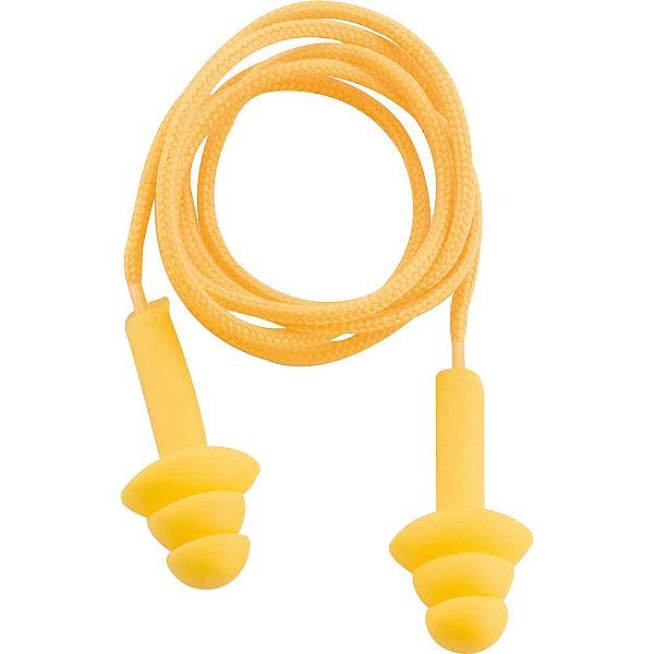 Protetor auditivo tipo plug de copolímero com cordão em algodão NOVE54 - 10 unidades