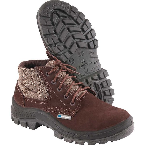 Botina de couro nobuck com cadarço e biqueira de polipropileno nº43 café 50B26-CB-BP-CX 700323 MARLUVAS