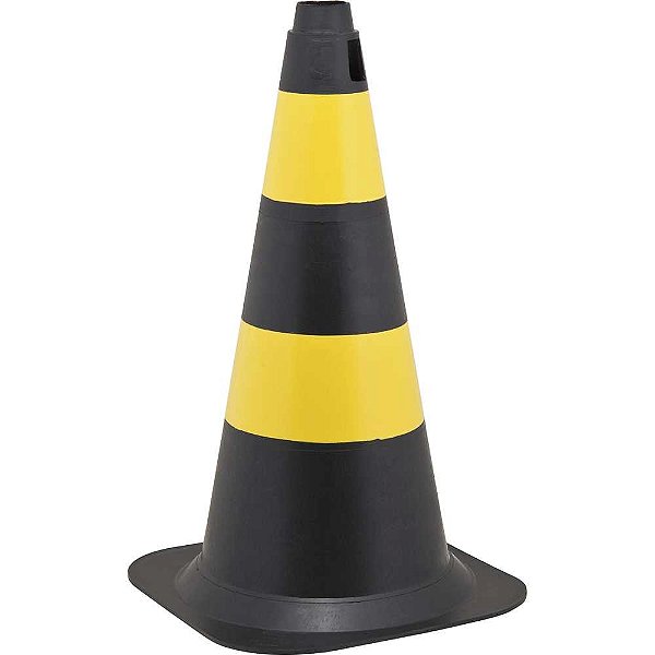 Cone de sinalização com 50cm preto e amarelo em polietileno VONDER