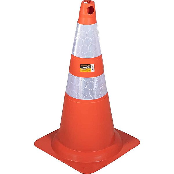 Cone de sinalização com 75cm flexível branco e laranja em PVC VONDER