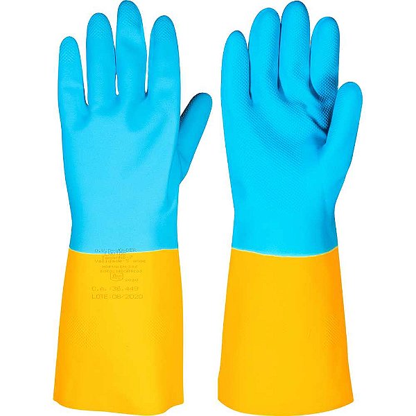 Luva de látex/neoprene pequena amarela e azul LNV 100 VONDER