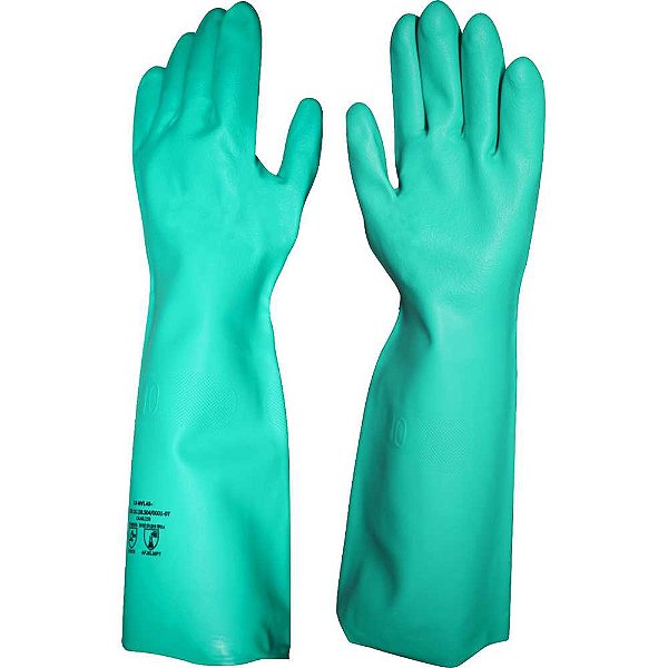 Luva nitrílica verde longa (45 cm) sem forro palma antiderrapante tamanho 9 (G) LV-NVL-9 IMBAT