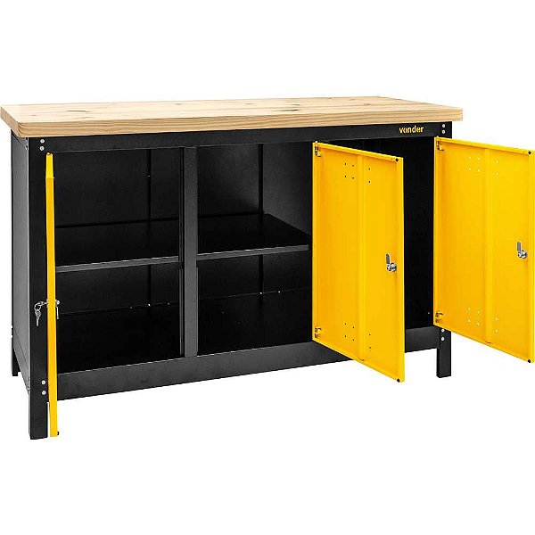 Bancada fechada com tampo de madeira e 3 portas 1.500mm x 920mm x 600mm VONDER