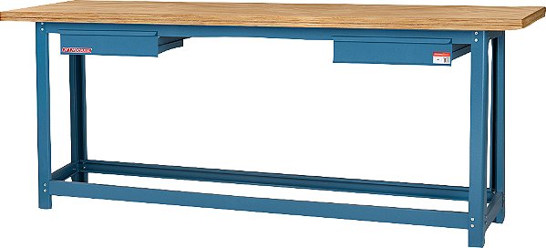 Bancada industrial multiuso 200cm x 60cm x 85,2cm 2 gavetas aço carbono com tampo de pinus NB-3 NOCRAM