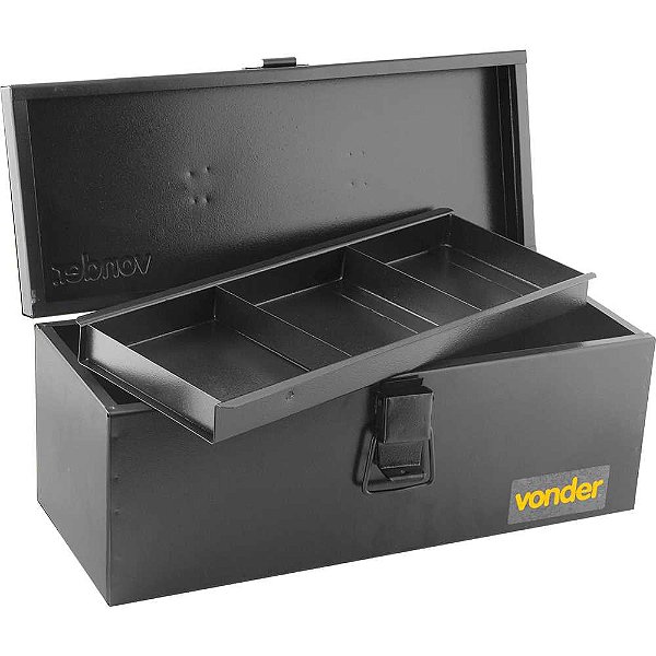 Caixa metálica para ferramentas tipo baú com bandeja 40,0cm x 16,0cm x 17,0cm VONDER