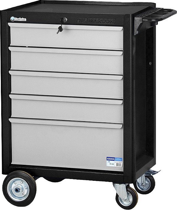 Carro para ferramentas 60cm x 40cm x 86,4cm fechado com 5 gavetas 330 kgf preto com cinza Black Series CR-42B MARCON