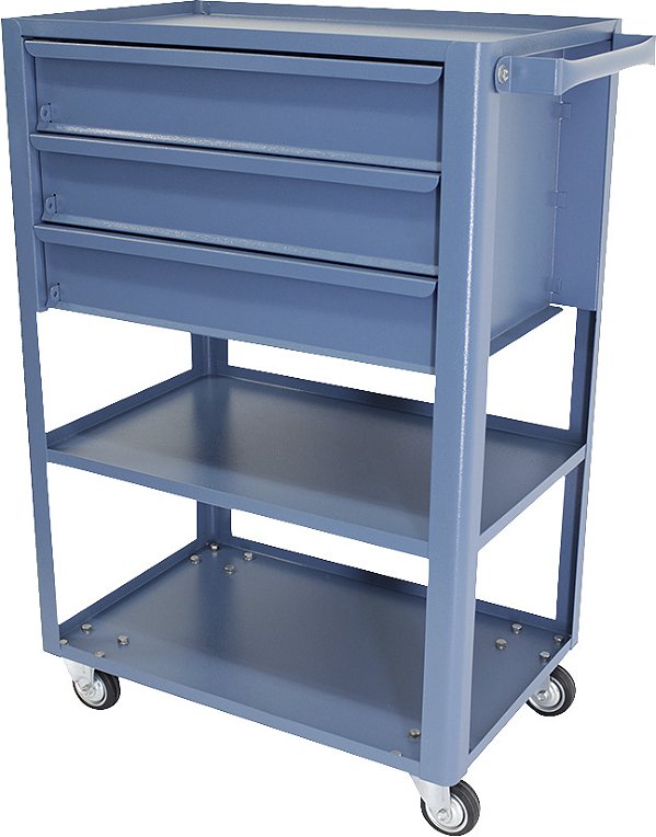 Carro para ferramentas 60cm x 40cm x 89,8cm aberto com 3 gavetas e 1 prateleira fixa externa 90 kgf azul NC-7 NOCRAM
