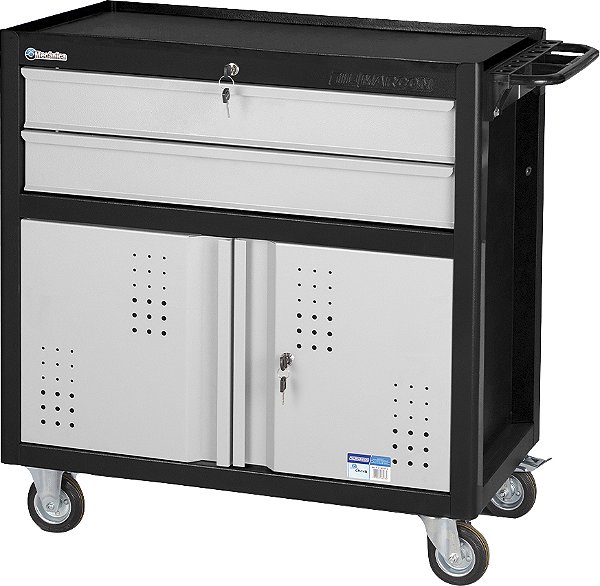 Carro para ferramentas 80cm x 45cm x 86,4cm fechado com 2 gavetas 2 portas 350 kgf Preto com cinza CR-14B MARCON
