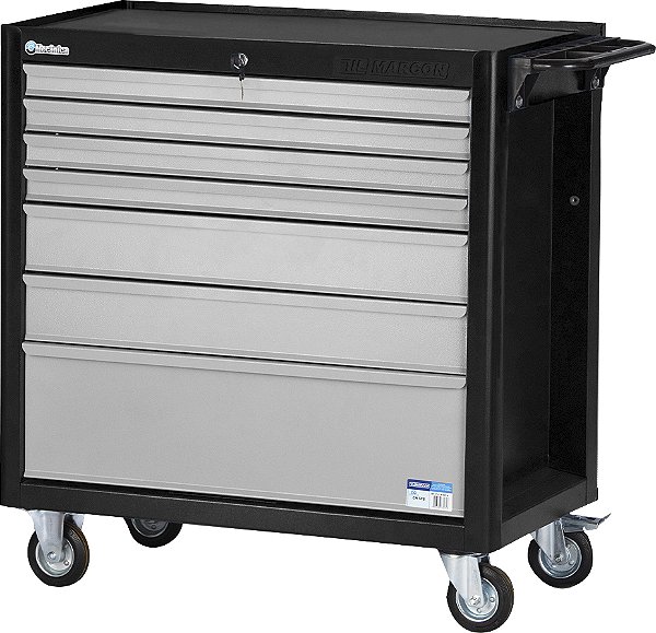 Carro para ferramentas 80cm x 45cm x 86,4cm fechado com 7 gavetas 350 kgf preto com cinza Black Series CR-57B MARCON