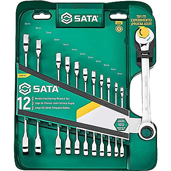 Jogo de chaves combinadas com catraca Speedy 8mm a 19mm com 12 peças ST09066-02 SATA