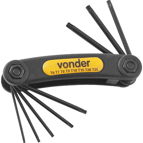 Jogo de chaves hexalobular T6 a T25 com suporte plástico 8 peças VTX6 VONDER