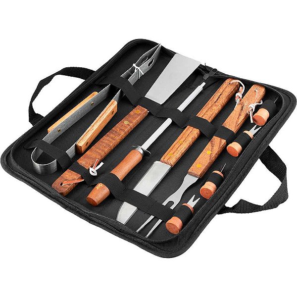 Jogo de utensílios para churrasco em aço inox com 10 peças VONDER