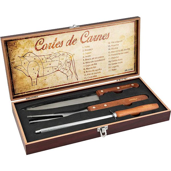 Jogo de utensílios para churrasco em aço inox com 4 peças VONDER