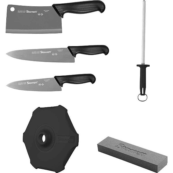 Jogo de utensílios para churrasco em aço inox com cabo plástico com 6 peças KIT CHEF BKK-6B1 STARRETT