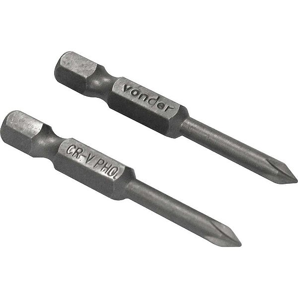 Jogo de bits de ponteiras phillips com encaixe sextavado 1/4" nº0 x 50mm cartela com 2 peças VONDER
