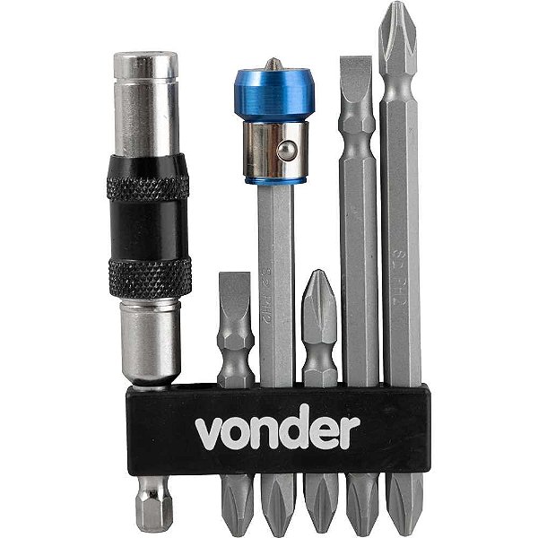 Jogo de bits/ponteiras com 8 peças encaixe sextavado de 1/4" com extensão magnética articulada VONDER