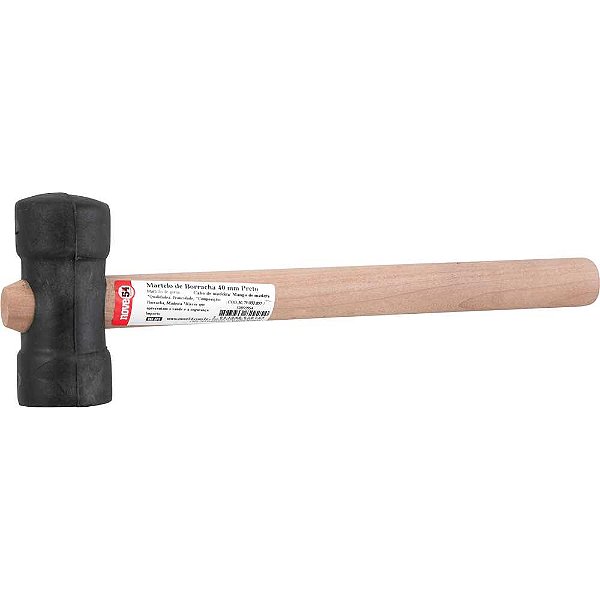 Martelo de borracha 40mm cabo em madeira preto NOVE54