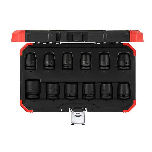 Jogo de soquetes de impacto sextavados encaixe de 1/2" 10,0mm a 24,0mm com 12 peças R63003012 GEDORE RED