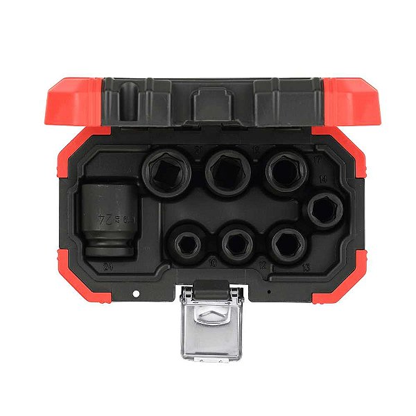 Jogo de soquetes de impacto sextavados encaixe de 1/2" 10,0mm a 24,0mm com 8 peças R63003008 GEDORE RED