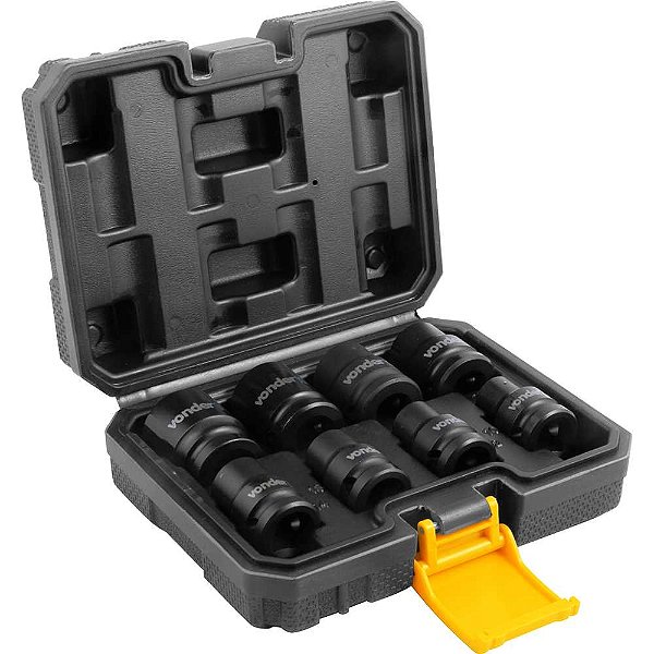 Jogo de soquetes de impacto sextavados encaixe de 1/2" 10,0mm a 24,0mm com 8 peças VONDER