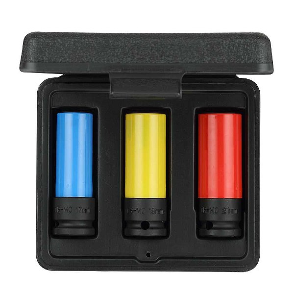 Jogo de soquetes de impacto sextavados encaixe de 1/2" 17,0mm 19,0mm e 21,0mm com 3 peças R63043003 GEDORE RED