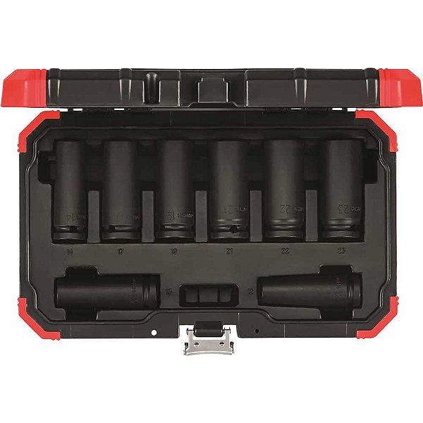 Jogo de soquetes de impacto sextavados longos encaixe de 1/2" 12,0mm a 23,0mm com 8 peças R63003108 GEDORE RED