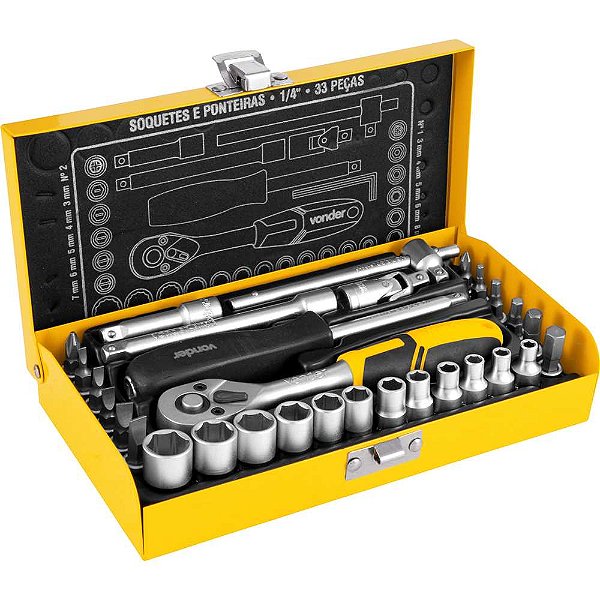 Jogo de soquetes e ponteiras com encaixe de 1/4" 4,0mm a 13,0mm com 33 peças VONDER