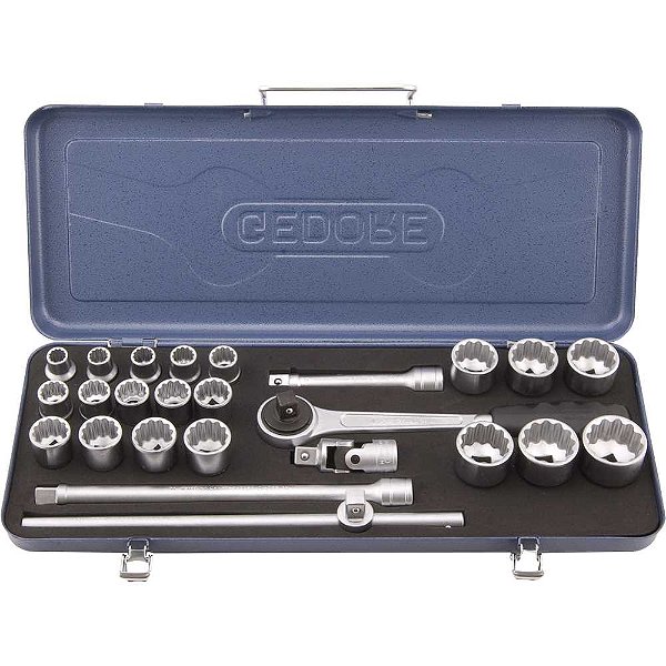 Jogo de soquetes estriados unit drive e acessórios encaixe 1/2" 10mm a 32mm com 25 peças D19KMU GEDORE