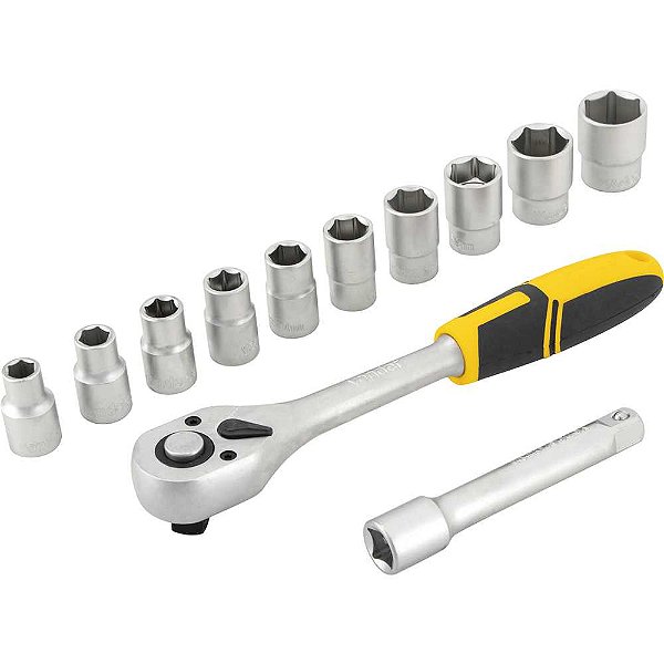 Jogo de soquetes sextavados com encaixe de 1/2" 10mm a 24mm com catraca 12 peças VONDER