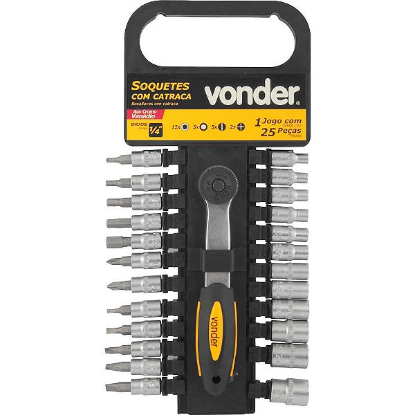 Jogo de soquetes sextavados com encaixe de 1/4" 4,0mm a 13,0mm com 25 peças VONDER